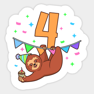 I am 4 with sloth - kids birthday 4 years old Sticker